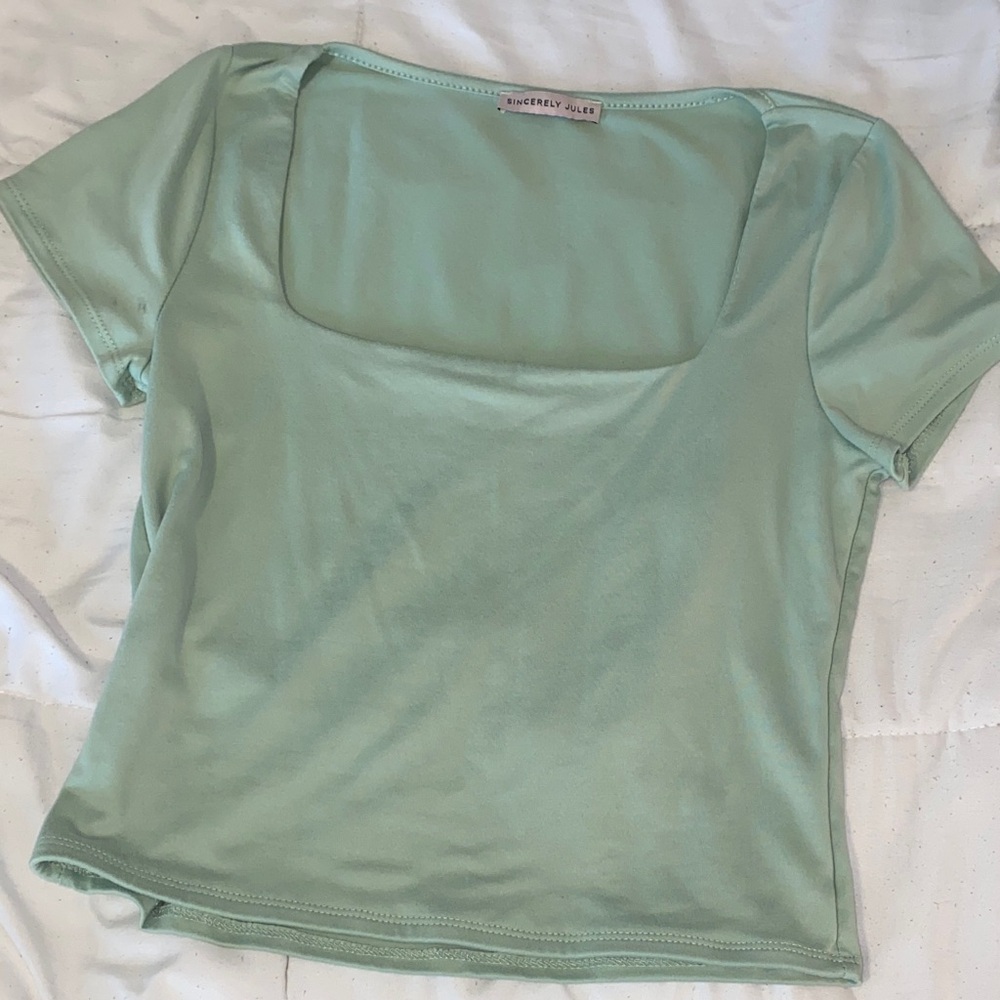 Sincerely Jules Light Green Square Neck Tee